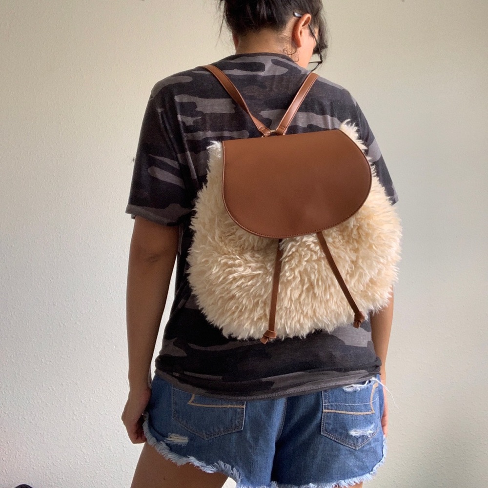 Faux Shearling Fur Backpack